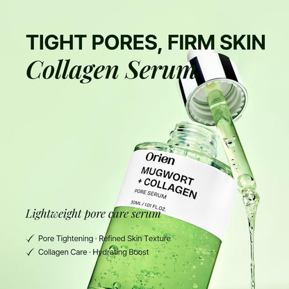 Orien Mugwort and Collagen Pore Serum 30ml Korean facial serum for visible pore care, hydration, smoother texture and firmer-looking skin in UAE.