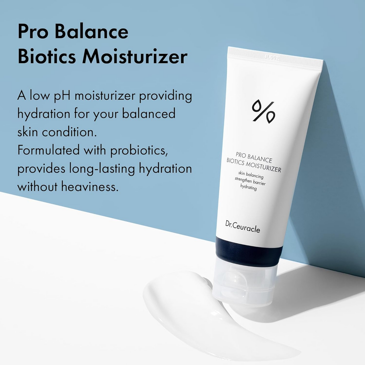 Dr.Ceuracle Pro Balance Biotics Moisturizer bottle with blue background