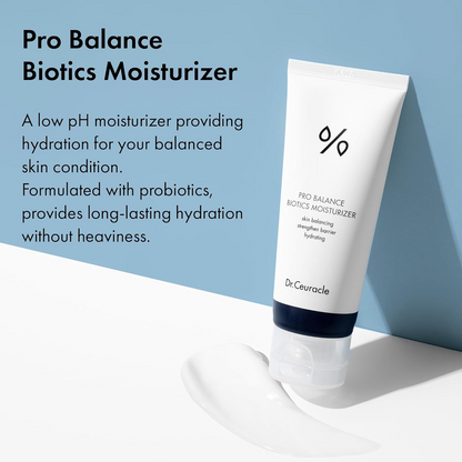 Dr.Ceuracle Pro Balance Biotics Moisturizer bottle with blue background