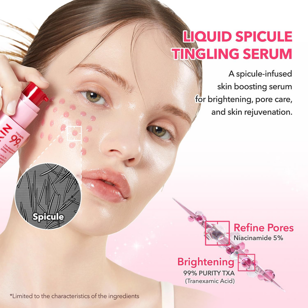 woman applying APRILSKIN TXA Niacinamide Toning Serum on her face