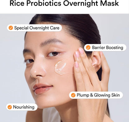 Abib Rice Probiotics Overnight Mask Barrier Jelly 80ml Korean sleeping mask with rice bran ferment, probiotics and hyaluronic acid for overnight hydration, soothing and skin barrier care in UAE.
