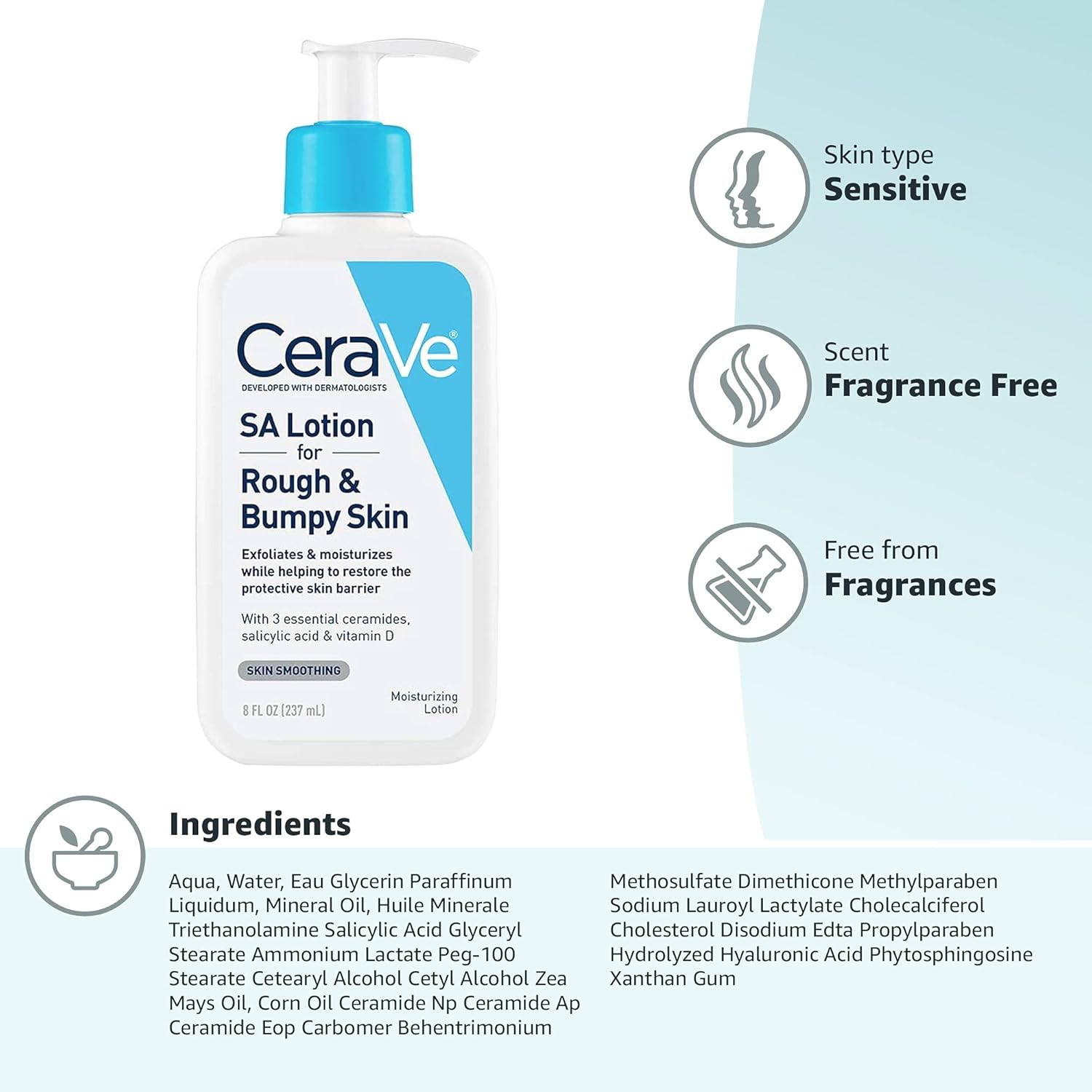 CeraVe SA Lotion for Rough & Bumpy Skin with product details