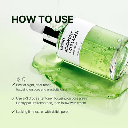 Orien Mugwort and Collagen Pore Serum 30ml Korean facial serum for visible pore care, hydration, smoother texture and firmer-looking skin in UAE.