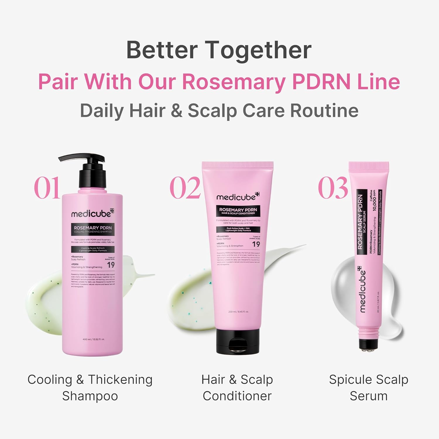 pair pf  rosemery PDRN hair and scalp care medicube products