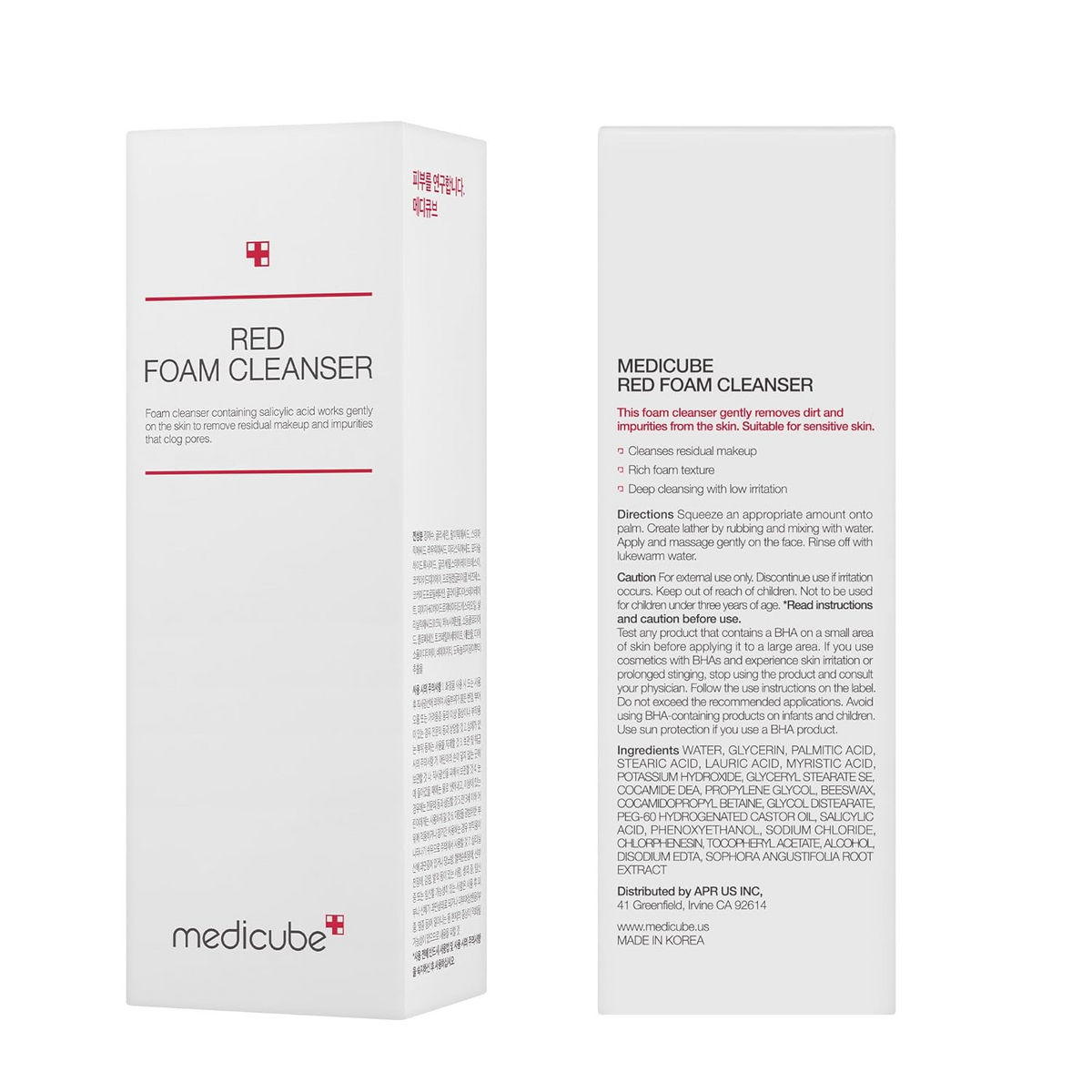 front and back side of medicube Red Foam Cleanser box packaging