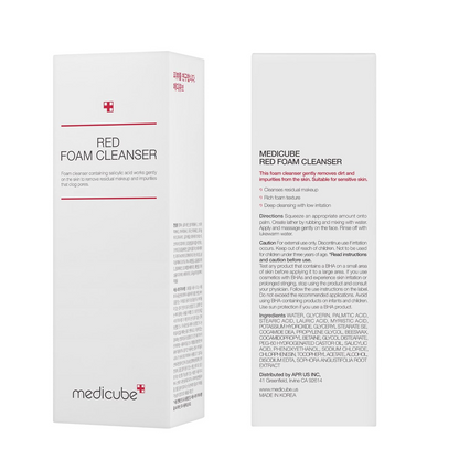 front and back side of medicube Red Foam Cleanser box packaging