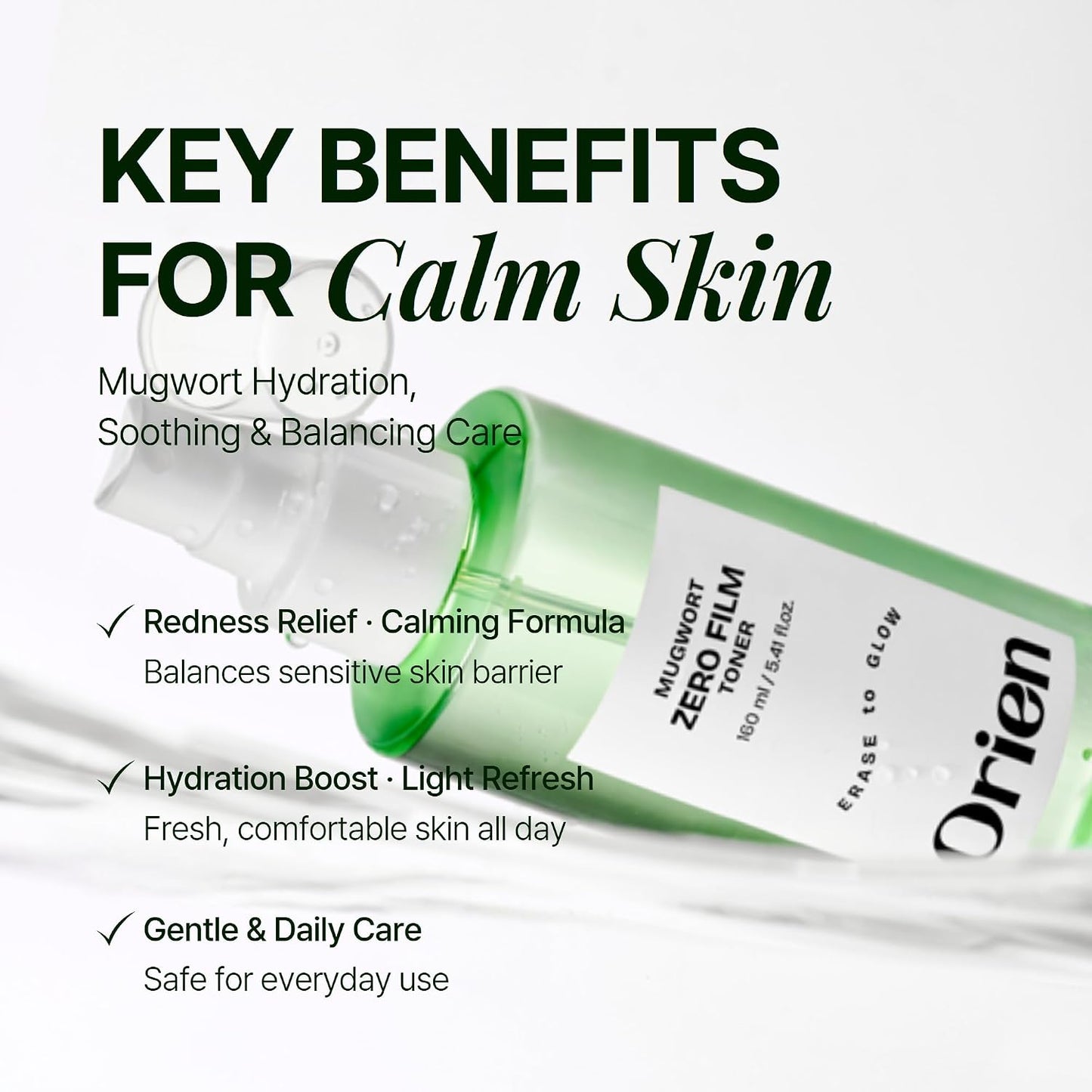 Orien Mugwort Zero Film Toner 160ml lightweight Korean facial toner for refreshing hydration and comfortable skin preparation in UAE.
