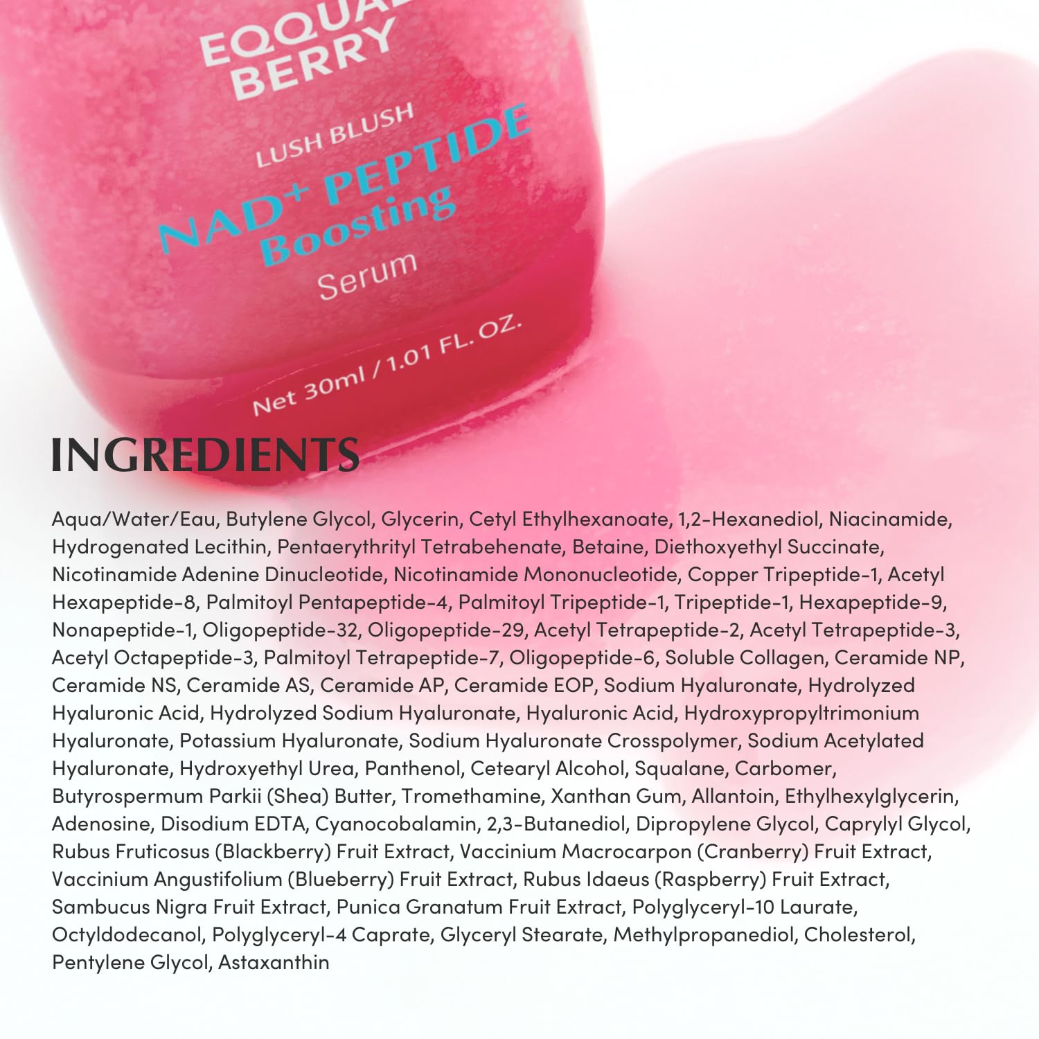 EQQUALBERRY Lush Blush NAD+ Peptide Boosting Serum ingredients