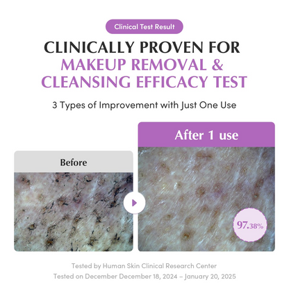 before and after comparision of makeup removal and cleansing efficacy test
