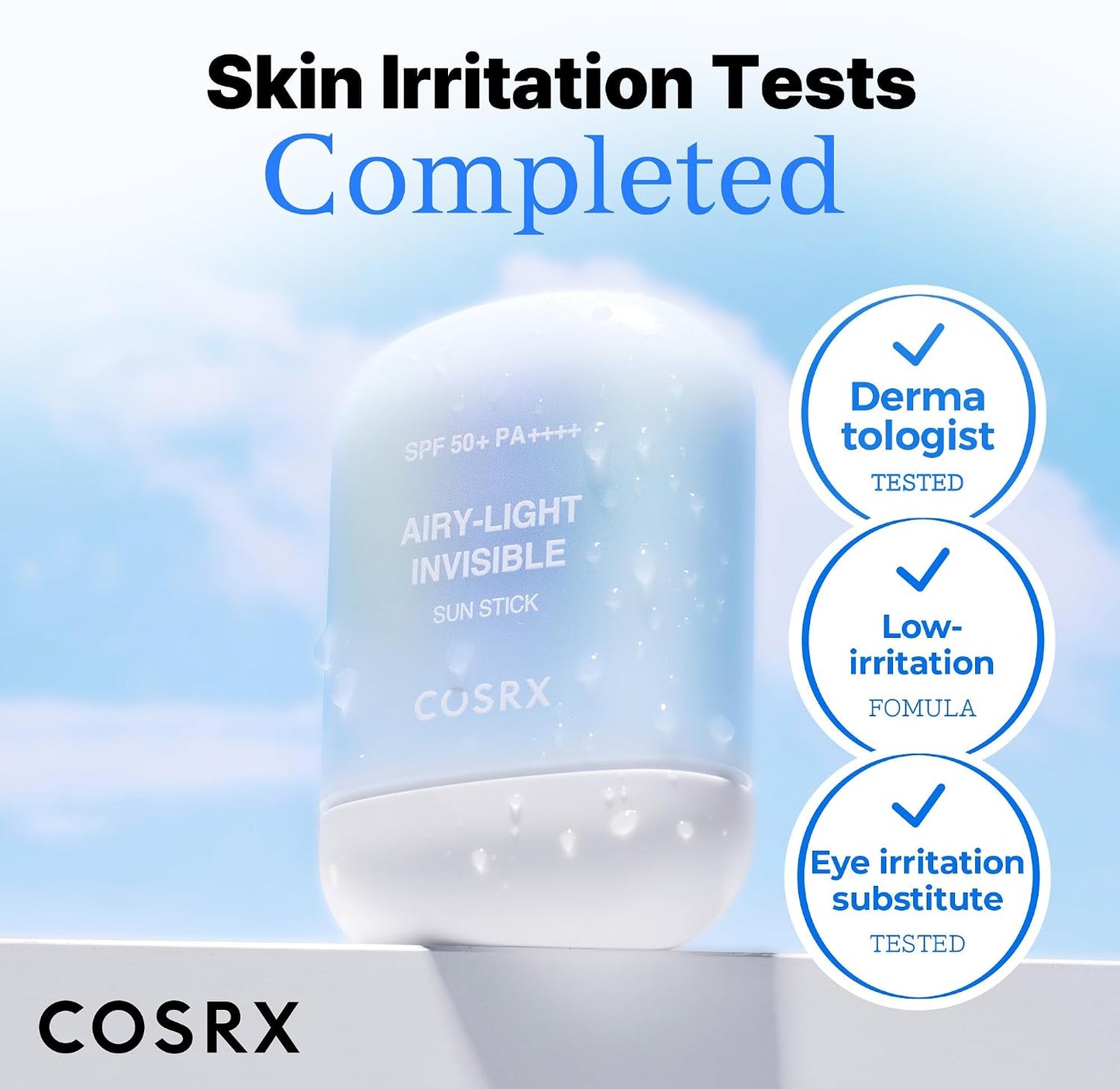 COSRX Airy-Light Invisible Sun Stick SPF50+ PA++++ 19g Korean sunscreen stick with Niacinamide and Zinc PCA for invisible UV protection, oil control, sweat resistance, and no white cast available in UAE.