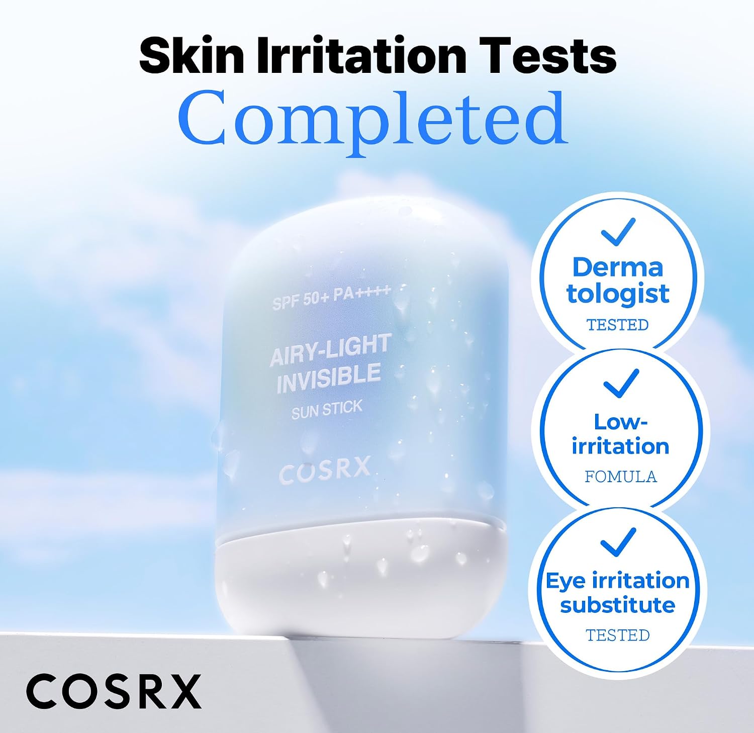 COSRX Airy-Light Invisible Sun Stick SPF50+ PA++++ 19g Korean sunscreen stick with Niacinamide and Zinc PCA for invisible UV protection, oil control, sweat resistance, and no white cast available in UAE.