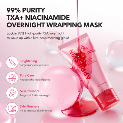 APRILSKIN TXA Niacinamide Wrapping Mask tube with product dispensed out on the tube bottle. 