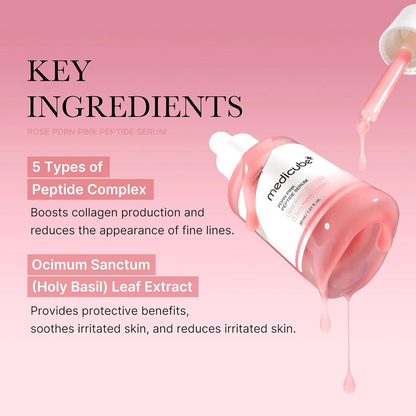 Medicube PDRN Pink Peptide Serum bottle drenched in serum