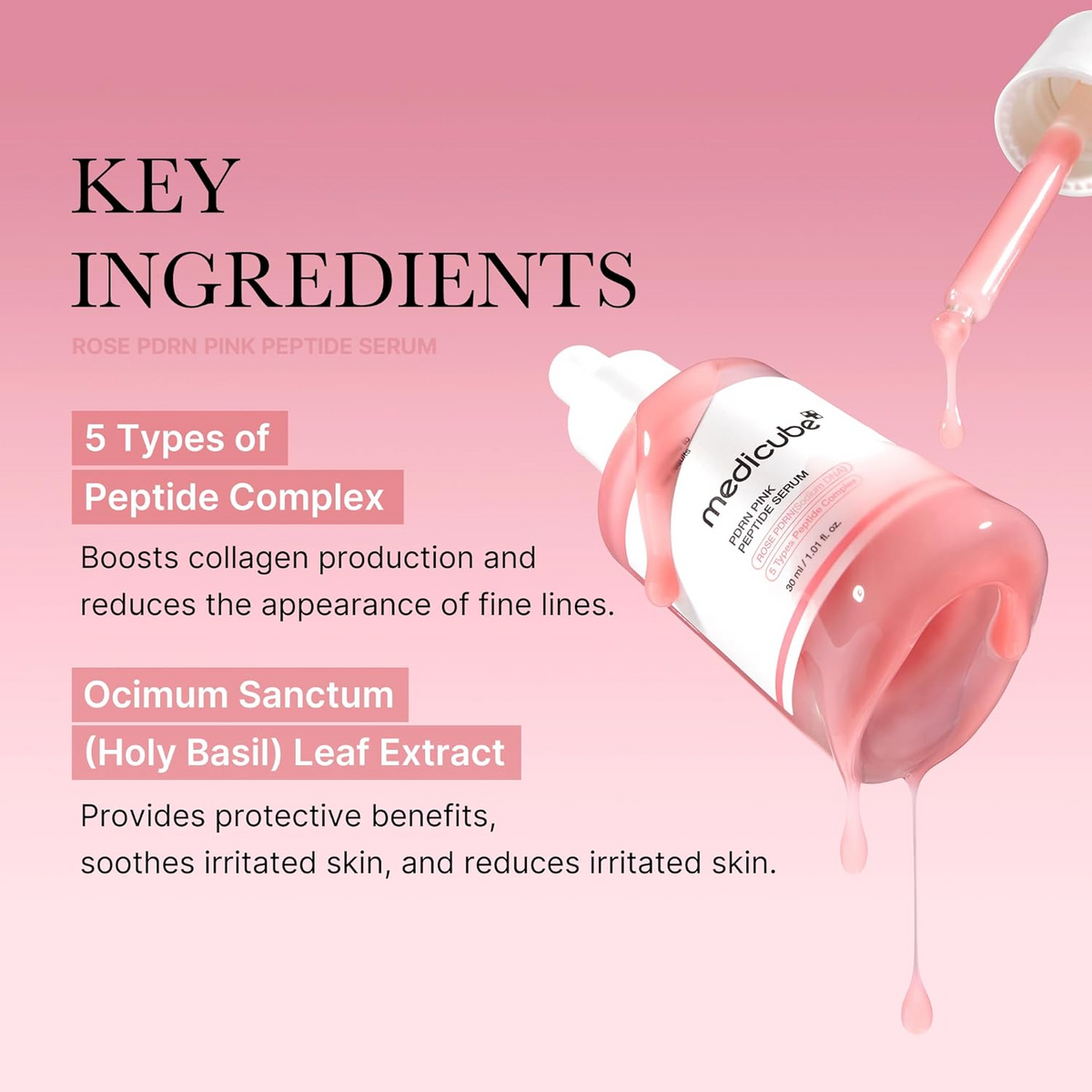 Medicube PDRN Pink Peptide Serum bottle drenched in serum