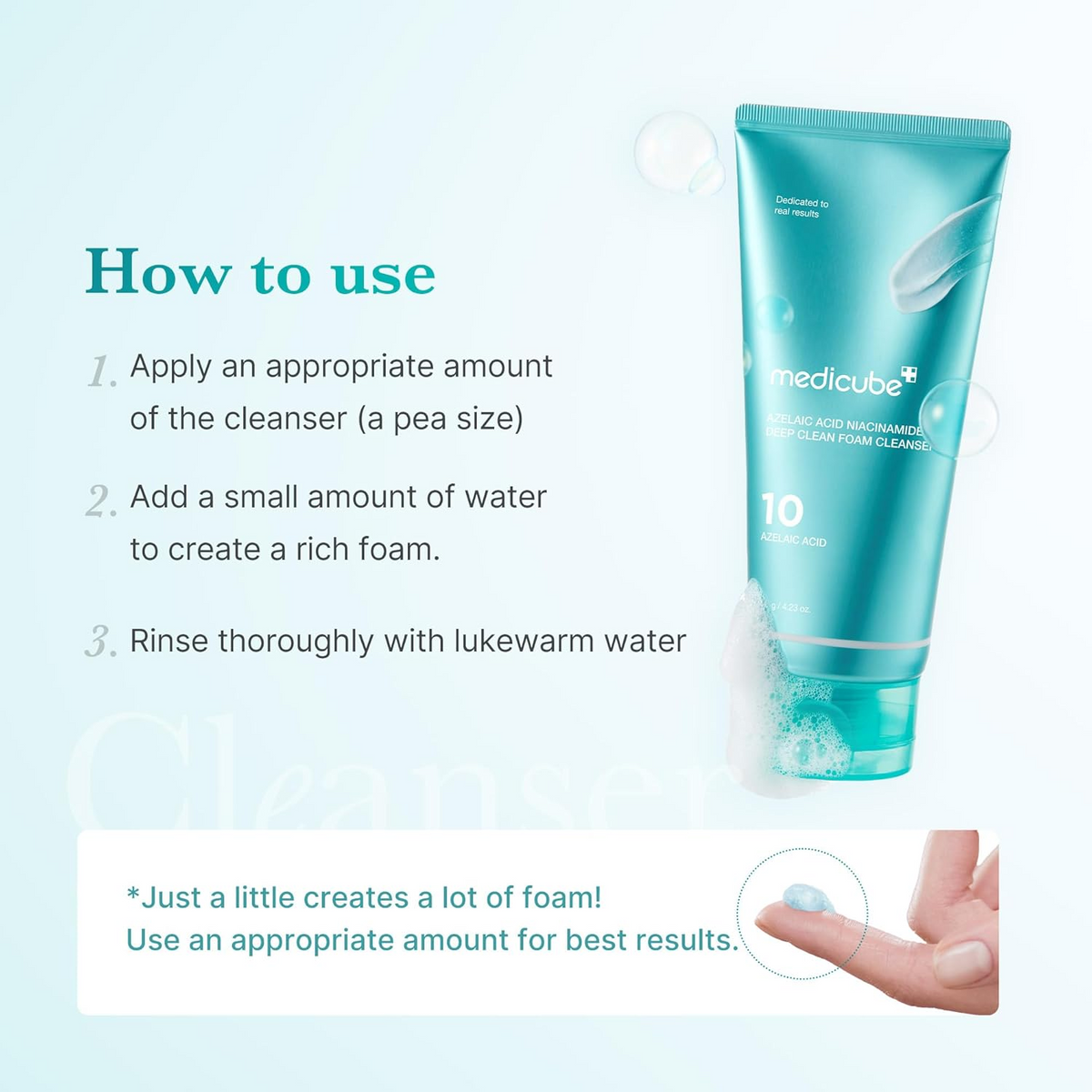 medicube Azelaic Acid And Niacinamide Deep Clean Foam Cleanser with instructions to use it