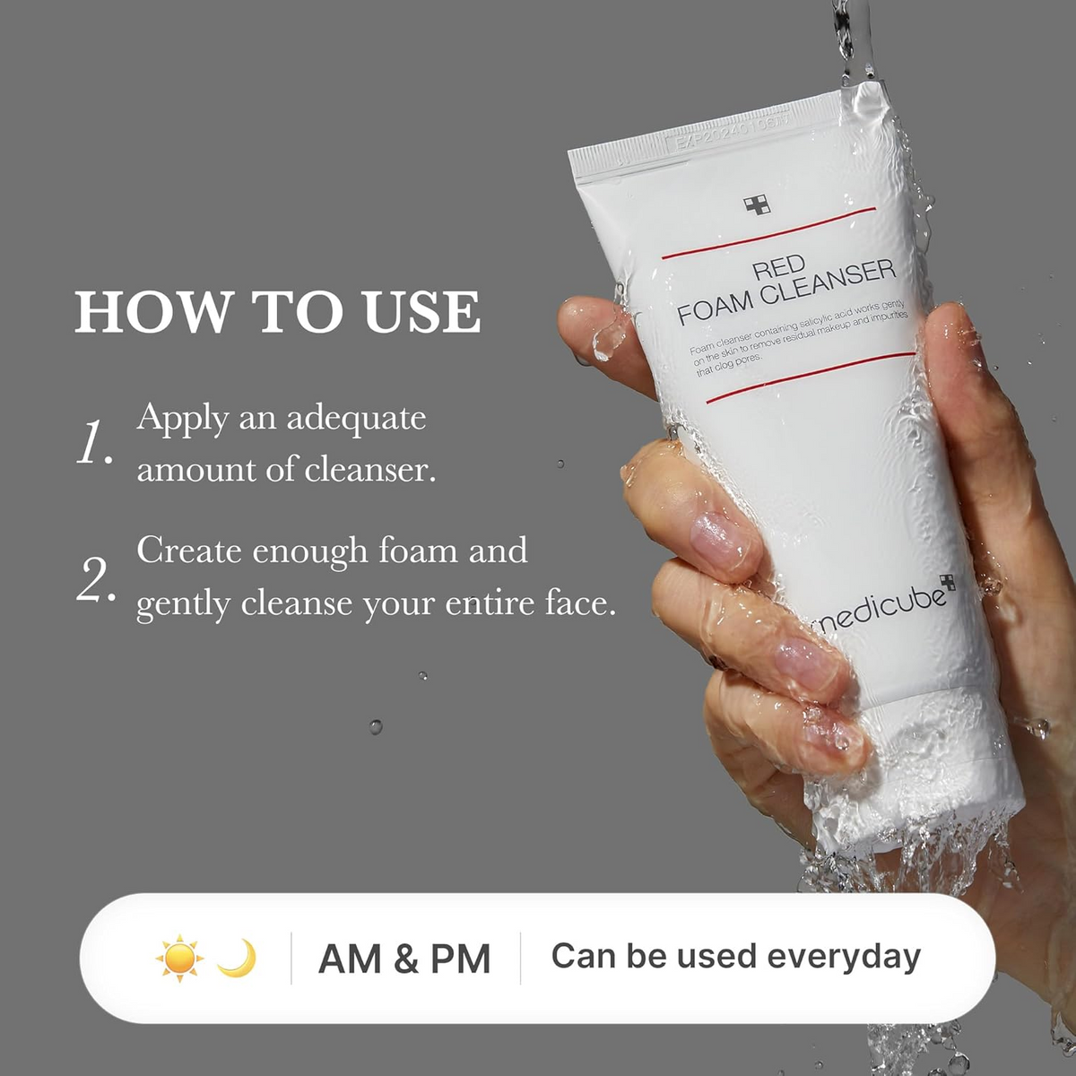 hand holding medicube Red Foam Cleanser tube