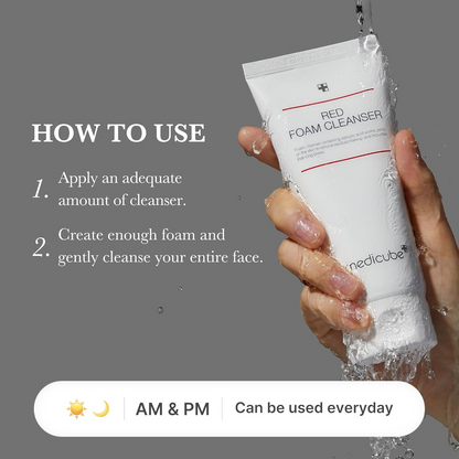 hand holding medicube Red Foam Cleanser tube