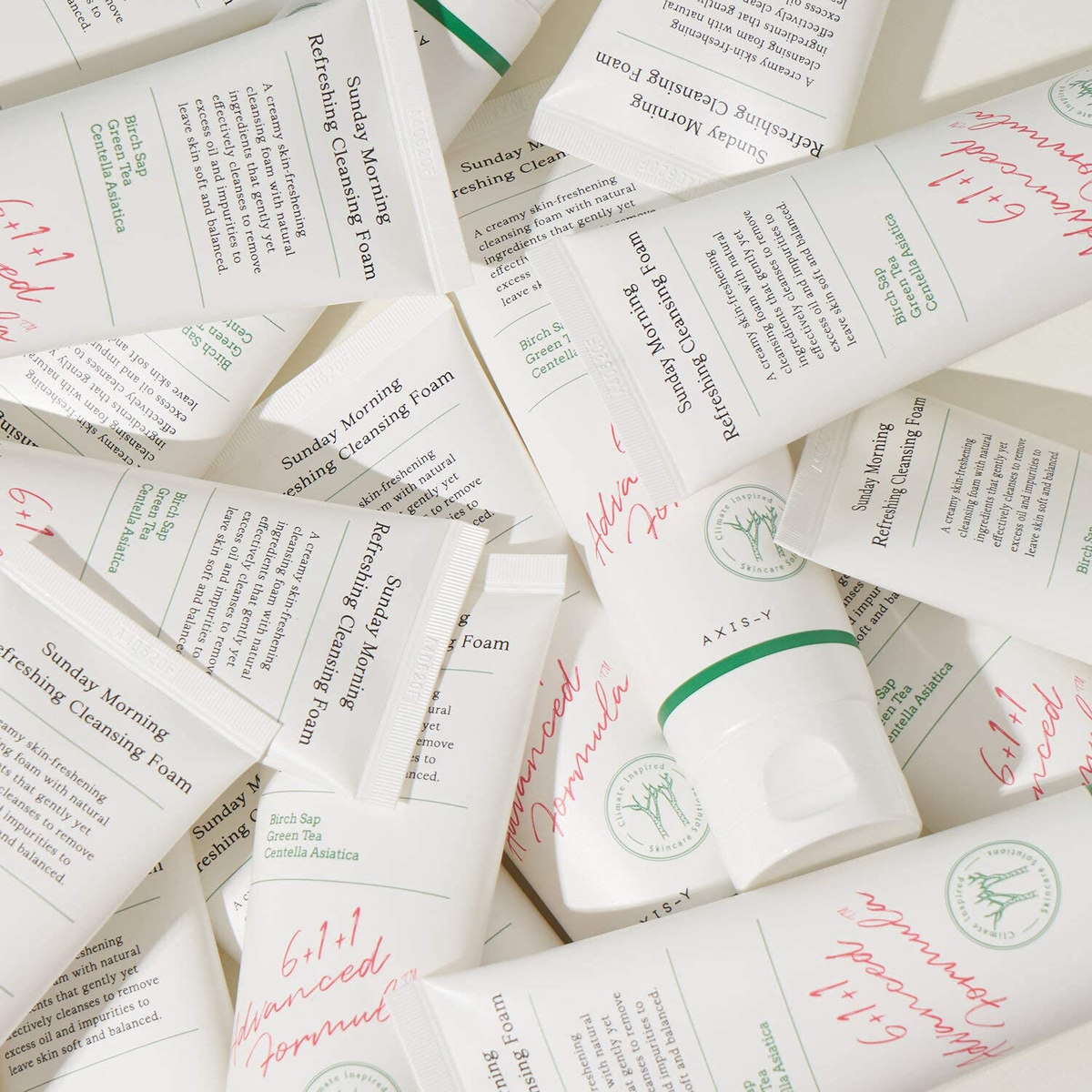 multiple tubes of AXIS-Y Sunday Morning Refreshing Cleansing Foam