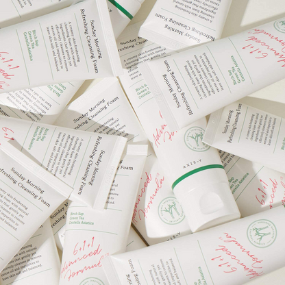 multiple tubes of AXIS-Y Sunday Morning Refreshing Cleansing Foam