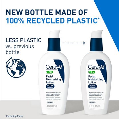 two bottles of CeraVe PM Facial Moisturizing Lotion placed side-by-side