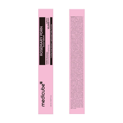 The front pick cover displays the Medicube Rosemary PDRN Scalp Serum, while the back includes usage instructions and precautions.