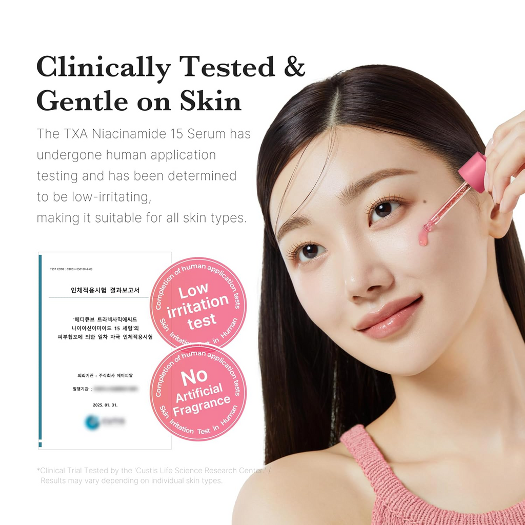 woman applying medicube TXA+Niacinamide 15% Serum on her face