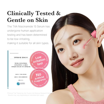 woman applying medicube TXA+Niacinamide 15% Serum on her face