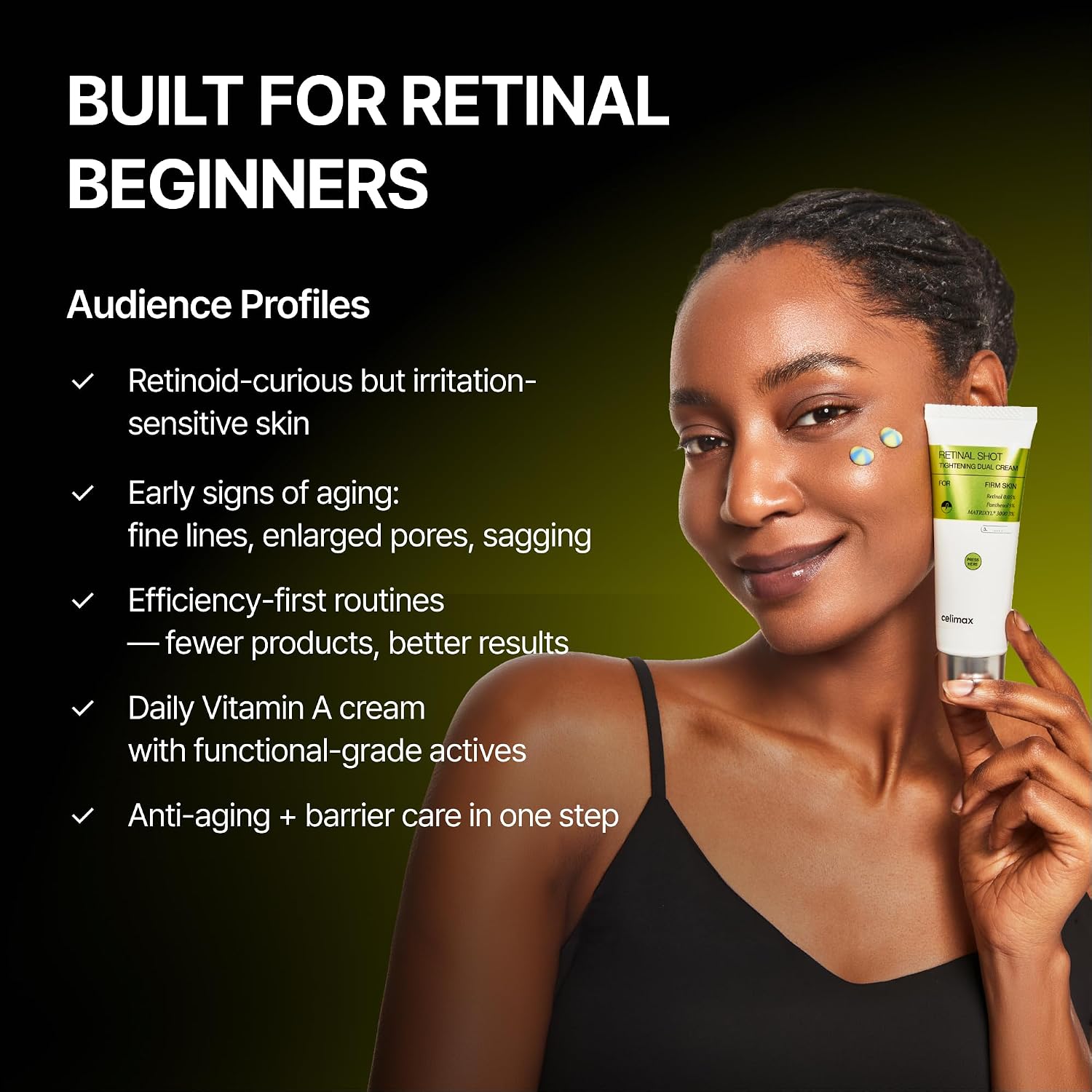 celimax The Vita-A Retinal Shot Tightening Dual Cream 50ml with 0.05% Retinal, 3% Matrixyl 3000, 5% Panthenol and 33,750 A-Shot for firming, fine-line and barrier care in UAE.