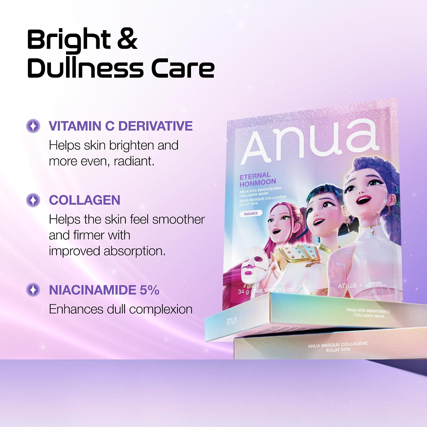 Anua Eternal Honmoon Vita Brightening Collagen Mask 34g KPop Demon Hunters 5% Niacinamide hydrogel mask UAE