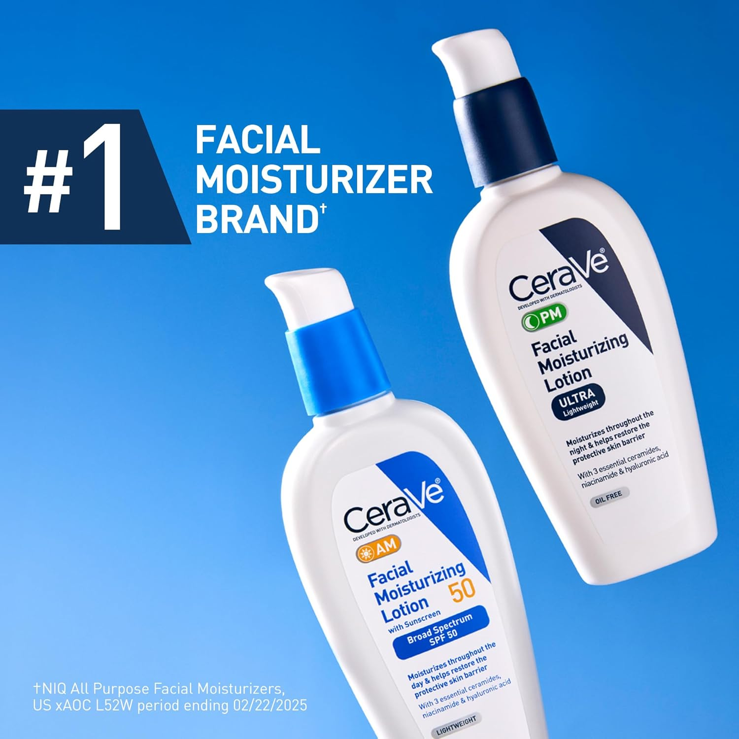 two bottles of CeraVe Facial Moisturizing Lotion