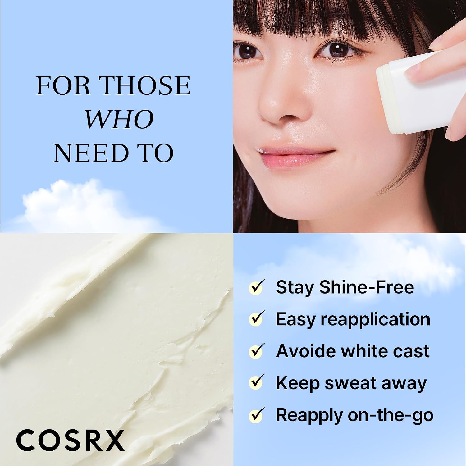 COSRX Airy-Light Invisible Sun Stick SPF50+ PA++++ 19g Korean sunscreen stick with Niacinamide and Zinc PCA for invisible UV protection, oil control, sweat resistance, and no white cast available in UAE.