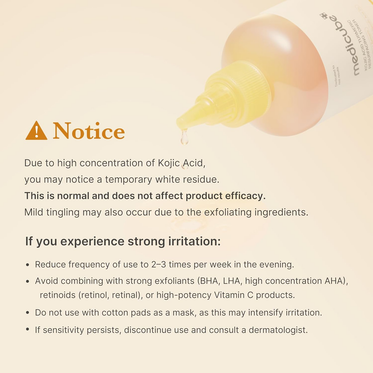 close-up of medicube Kojic Acid Turmeric Toner applicator with product dripping