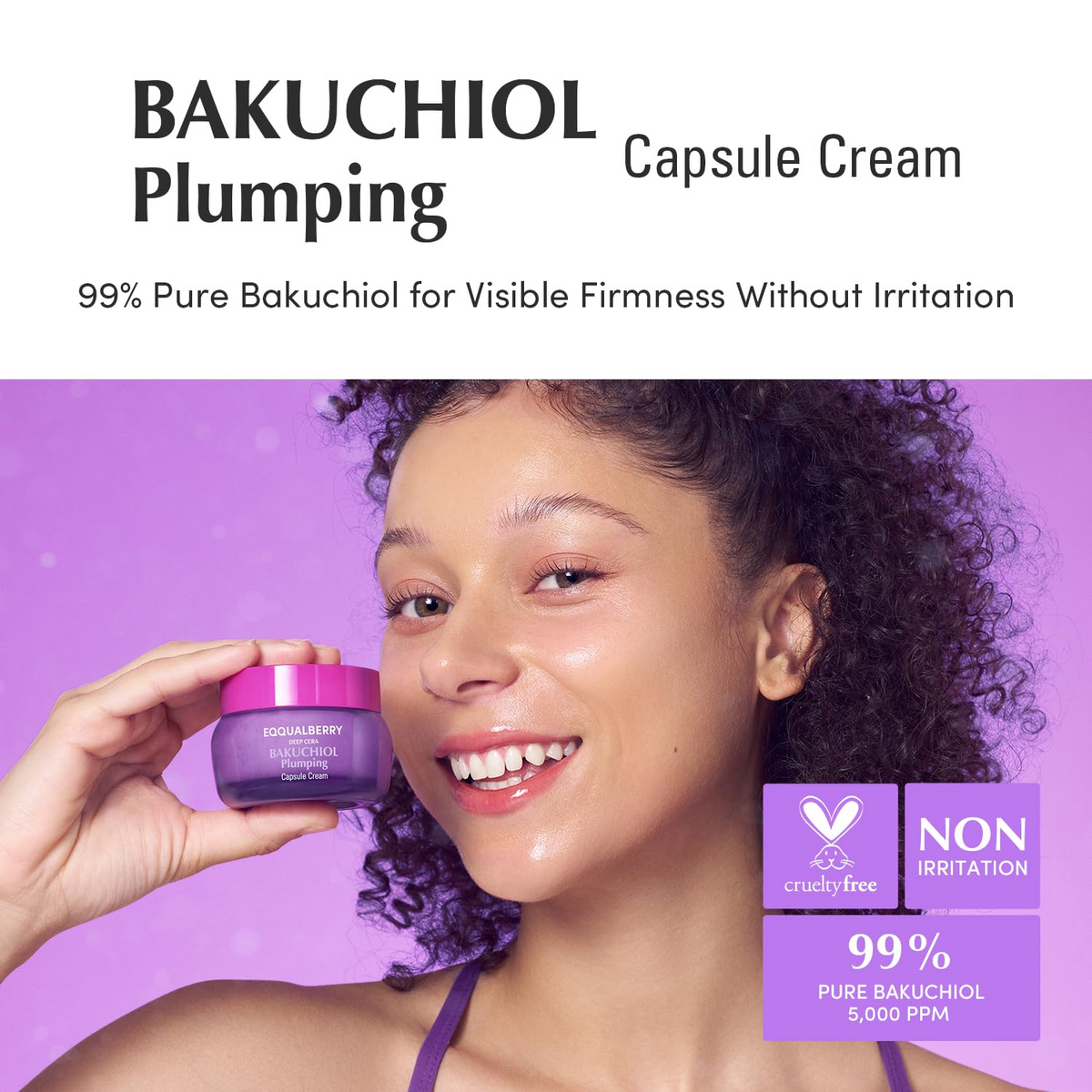 woman holding EQQUALBERRY Cera Deep Bakuchiol Plumping Capsule Cream 50mL