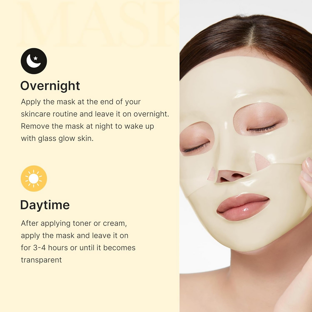 a woman wearing medicube Kojic Acid Turmeric Brightening Gel Mask