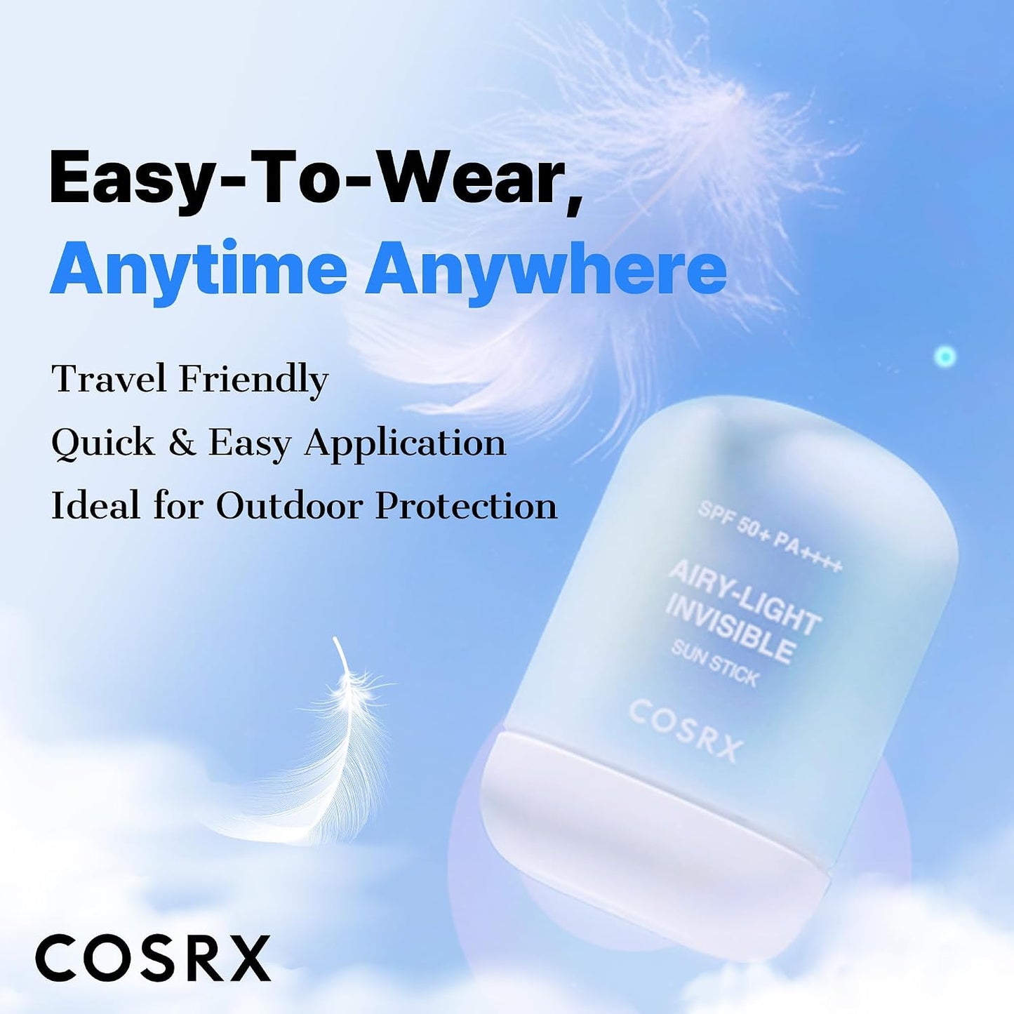 COSRX Airy-Light Invisible Sun Stick SPF50+ PA++++ 19g Korean sunscreen stick with Niacinamide and Zinc PCA for invisible UV protection, oil control, sweat resistance, and no white cast available in UAE.