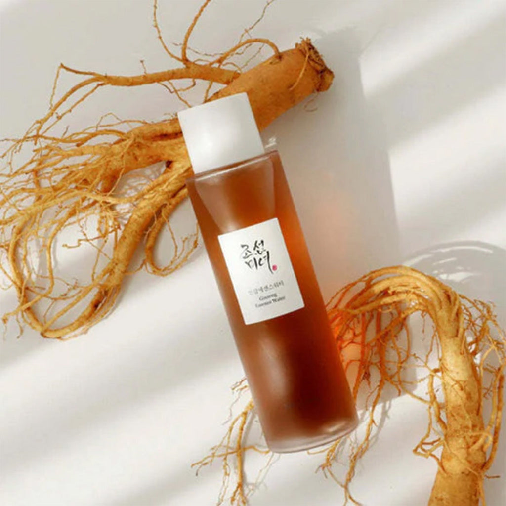 Beauty of Joseon Ginseng Essence Water with ginseng in the background