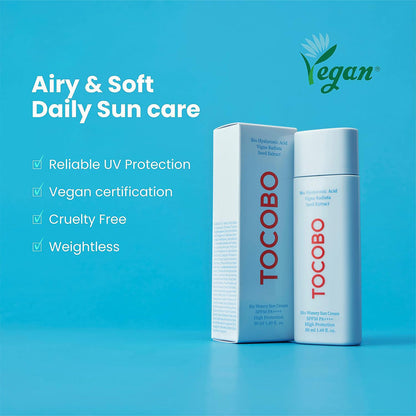 bottle of TOCOBO Bio Watery Sun Cream SPF50+ PA++++ with packaging