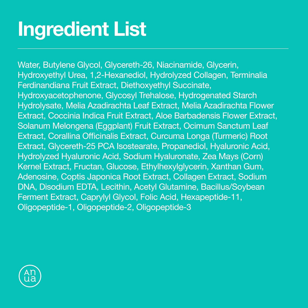 ingredient list of anua glow pad