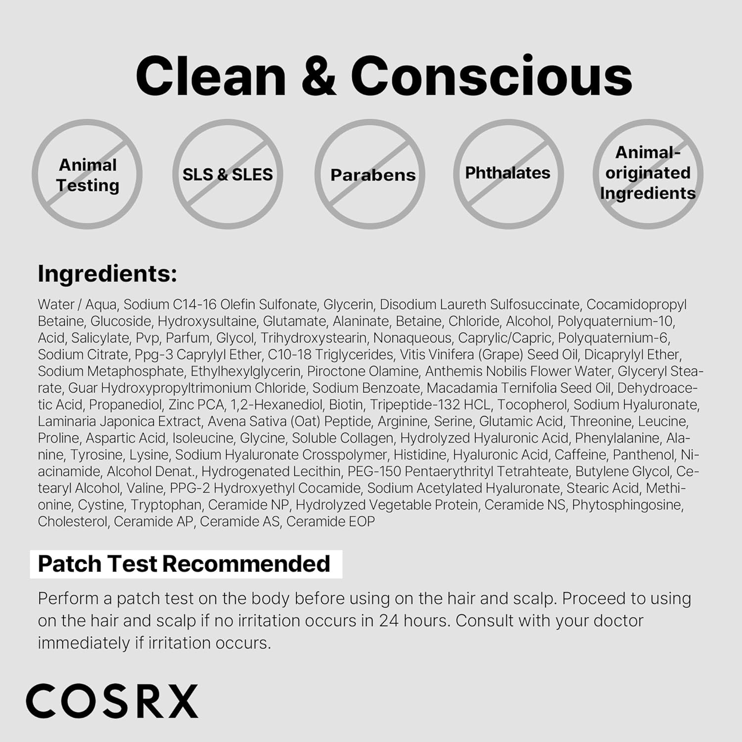 COSRX PEPTIDE 132 Hair Bonding Shampoo ingredients list