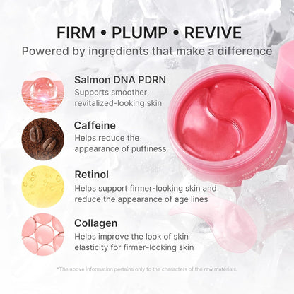 Medicube PDRN Pink Caffeine Collagen Eye Patch 60 hydrogel patches with Sodium DNA, Retinol and Hyaluronic Acid for dark circles, puffiness, fine lines and firm under-eyes in UAE.