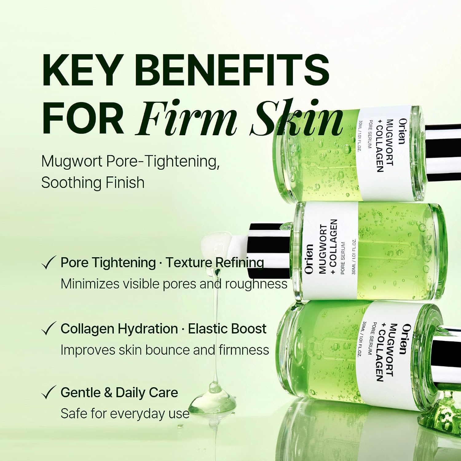 Orien Mugwort and Collagen Pore Serum 30ml Korean facial serum for visible pore care, hydration, smoother texture and firmer-looking skin in UAE.