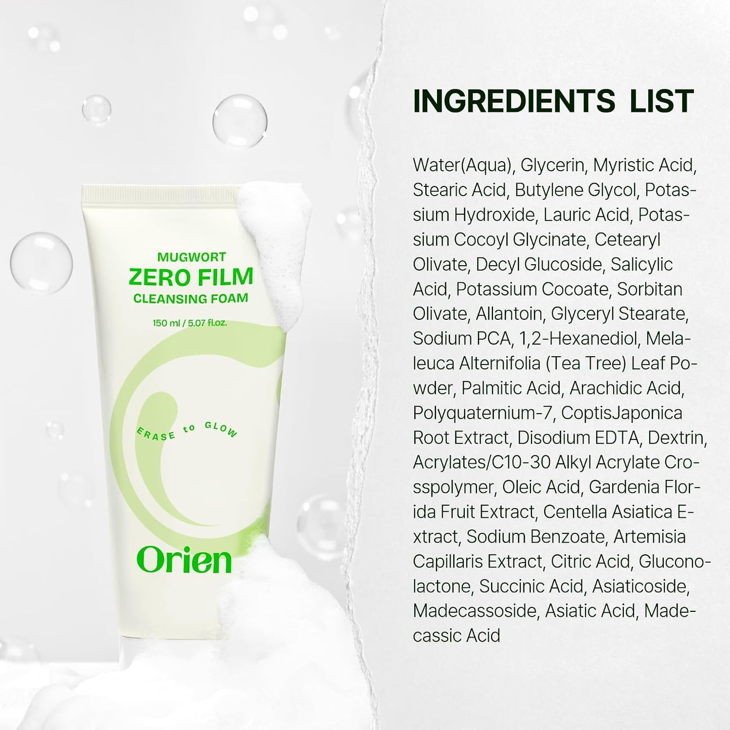 Orien Mugwort Zero Film Cleansing Foam 150ml | Gentle Korean Facial Cleanser