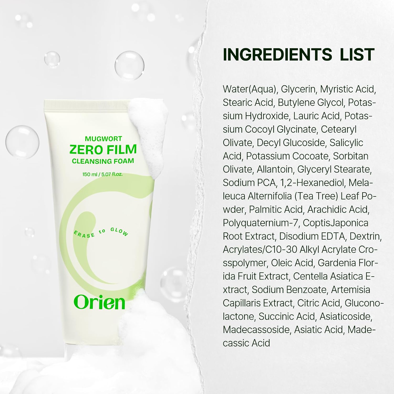 Orien Mugwort Zero Film Cleansing Foam 150ml | Gentle Korean Facial Cleanser