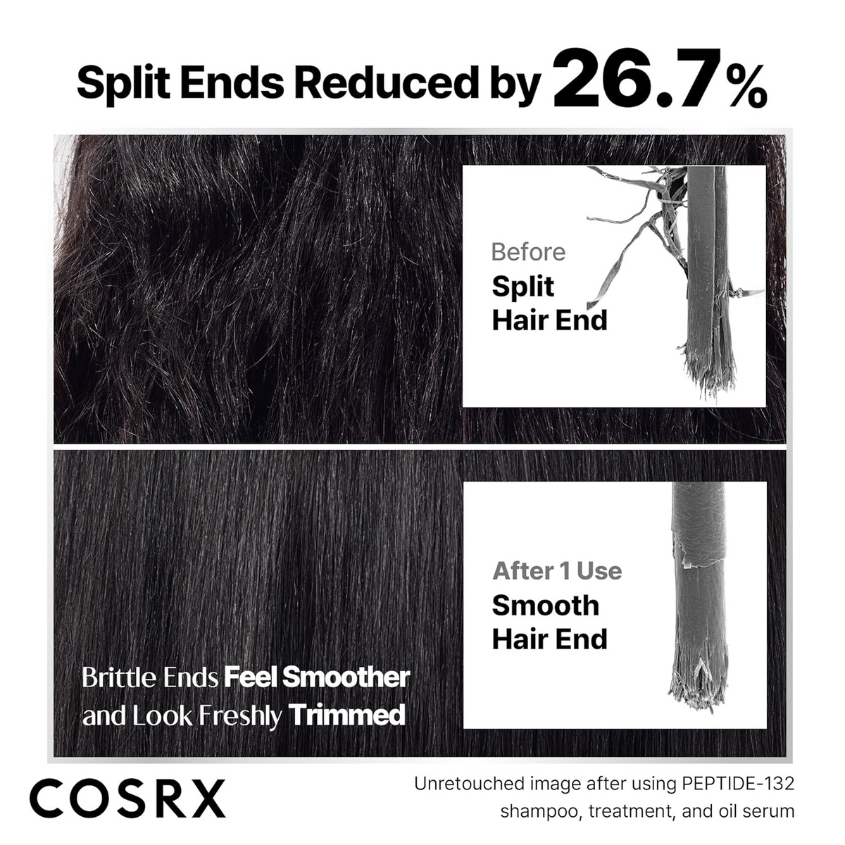 before and after comparision of split ends on hair