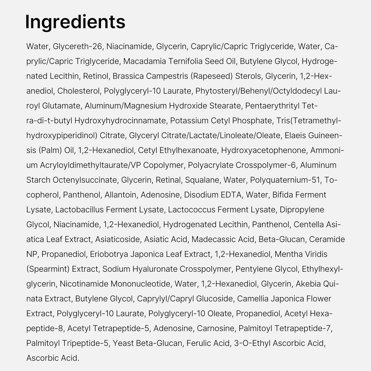 Medicube Retinol NMN Boosting Serum ingredients list 