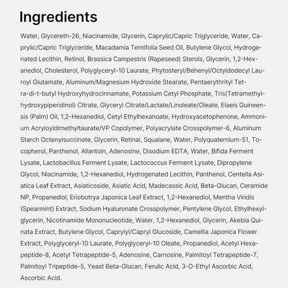 Medicube Retinol NMN Boosting Serum ingredients list 