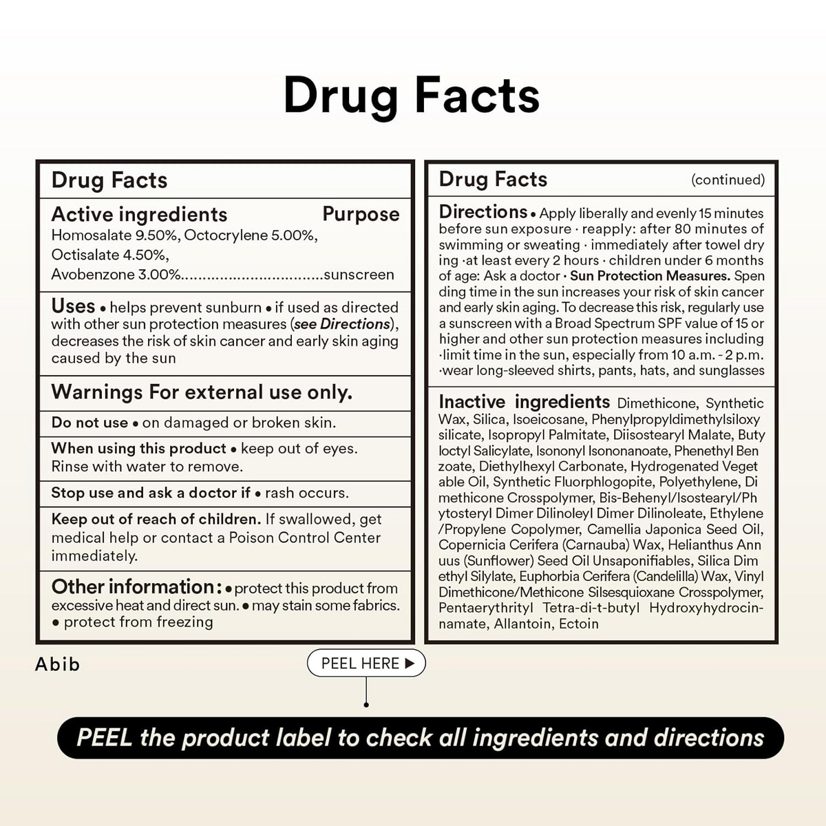 drug facts of Abib Airy Sunstick Smoothing Bar written 