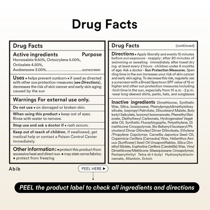 drug facts of Abib Airy Sunstick Smoothing Bar written 