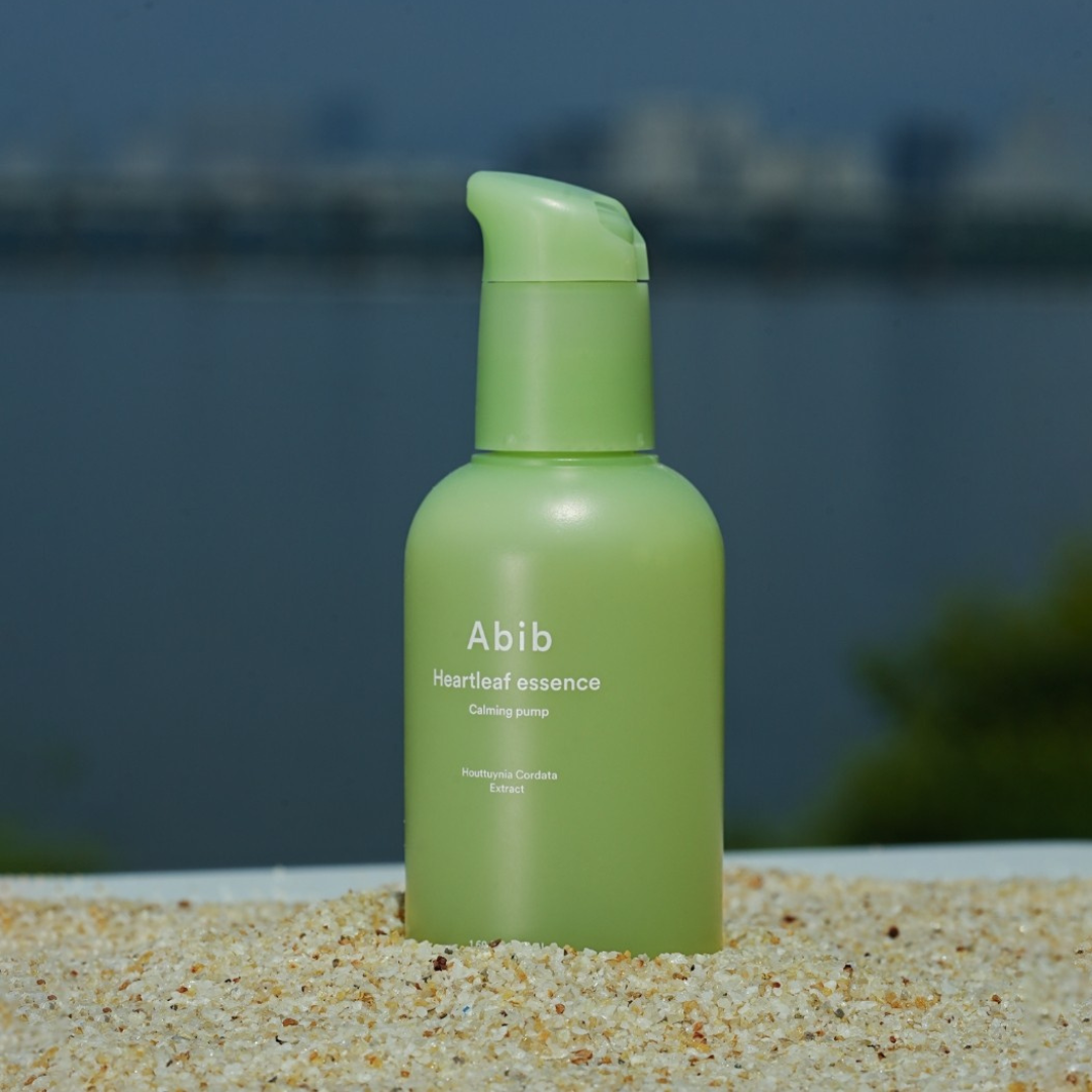 a bottle of Abib Heartleaf Essence Calming Pump