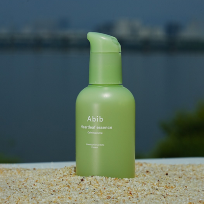 a bottle of Abib Heartleaf Essence Calming Pump
